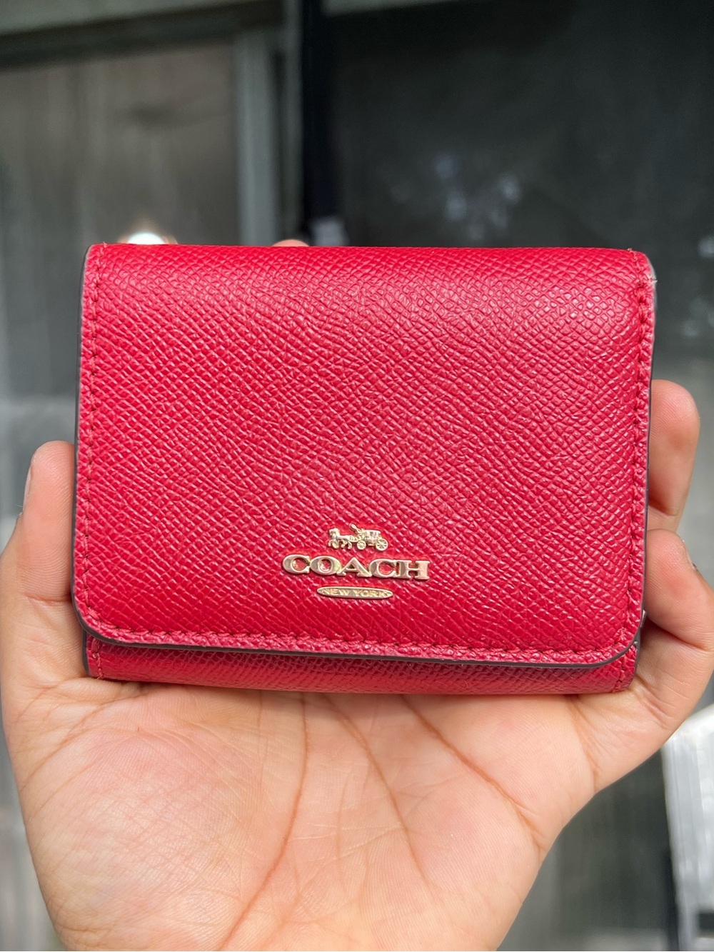 COACH Red Leather Folded Card Case with Signature Logo